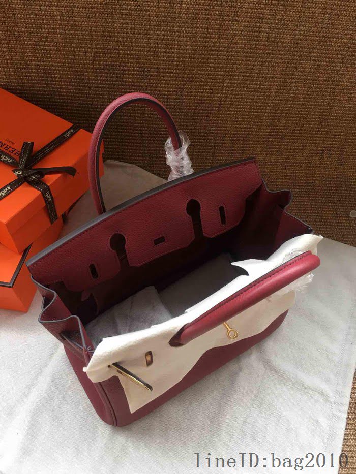 愛馬仕HERMES Birkin 鉑金包 酒紅色 進口小牛皮 金銀扣 皮質細膩柔軟 時尚女手提包  tdher1135